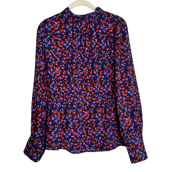 Halogen Womens Chiffon Peplum Blouse Small Navy Red Purple Floral Long Sleeve - Picture 1 of 5